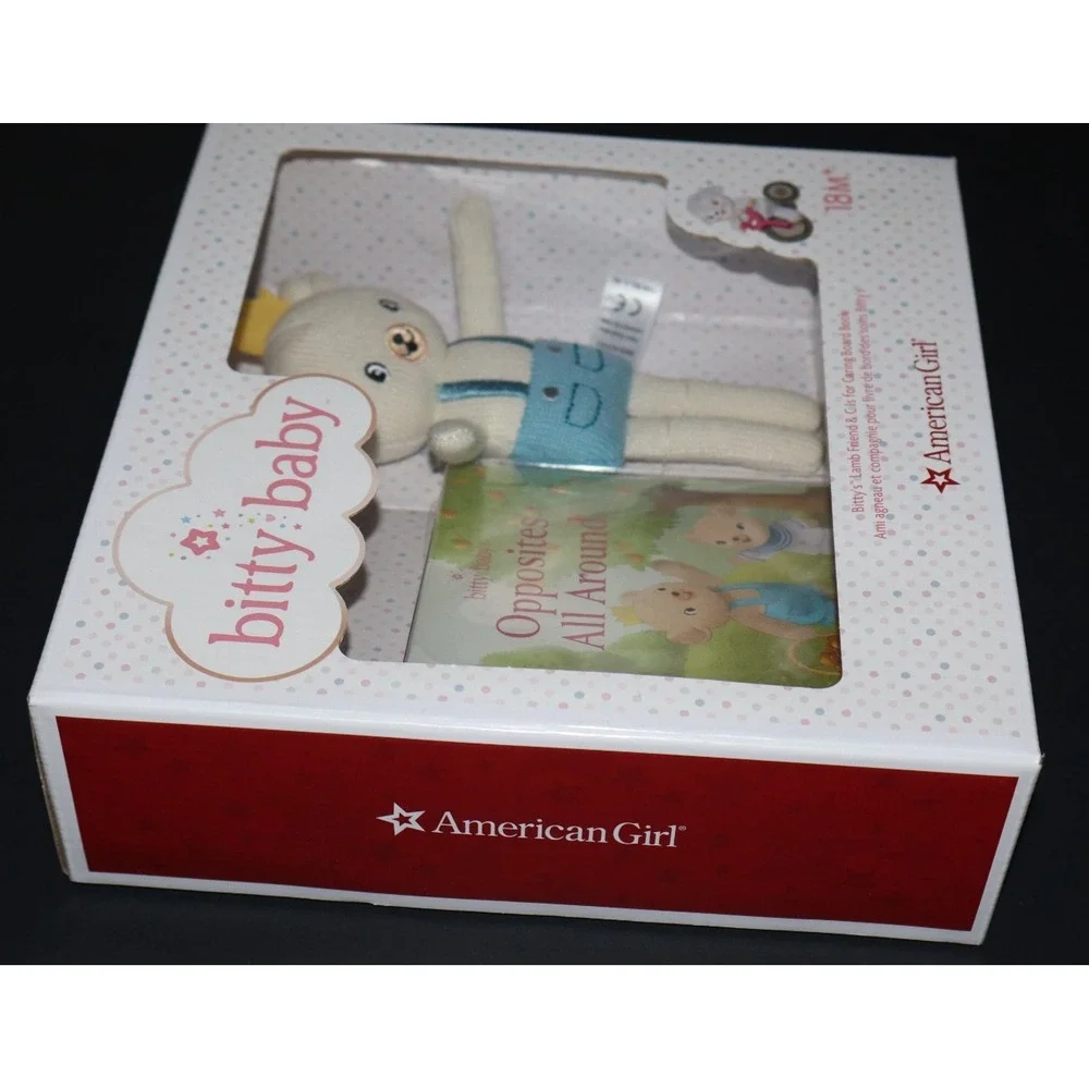 American Girl BITTY BABY Plush Bear & Opposites All Around Board Book NEW READ!